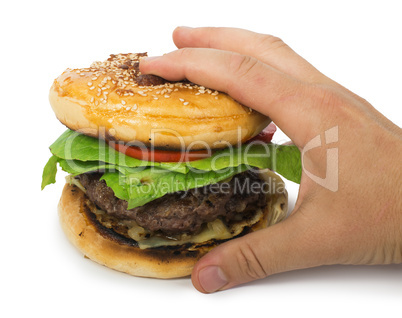 hamburger with meat and lettuce