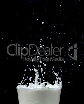 splashing milk on black background
