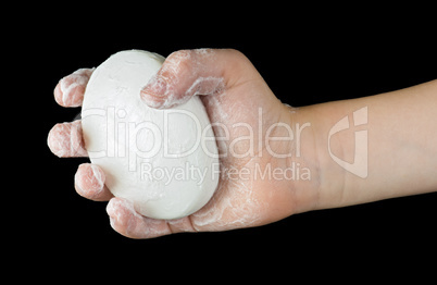 lathered hands and soap