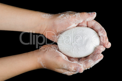 lathered hands and soap