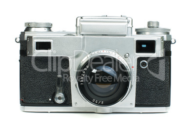 old vintage camera white isolated