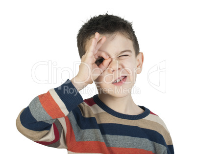 child looking through his ??hands