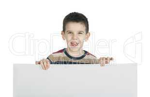 little boy holding a whiteboard