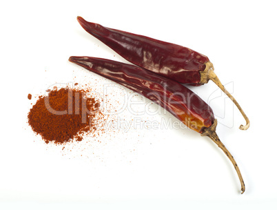 dried chillies and chilli white isolated