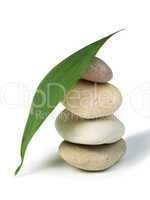 stacked stones and green leafs