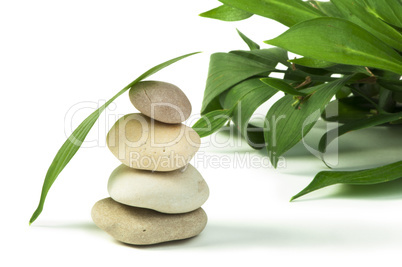 stacked stones and green leafs