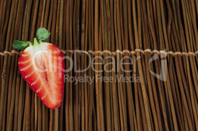 strawberries on wooden base