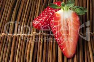 strawberries on wooden base