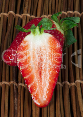 strawberries on wooden base