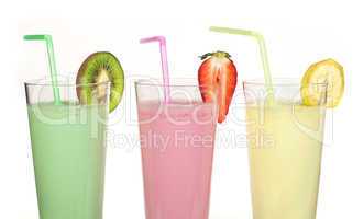 banana, kiwi and strawberry milk shake and fresh fruis