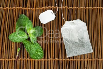 tea bag and fresh mint