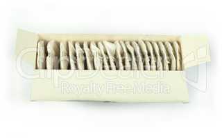 tea bags white isolated in box