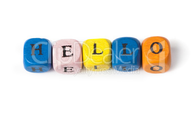 word hello on multicolored wooden cubes