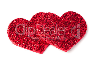 red shiny hearts on white background