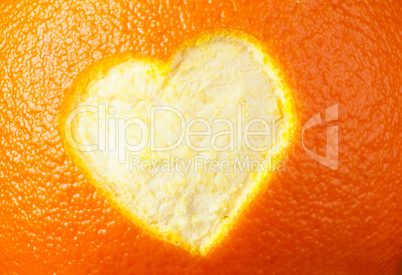 heart shape carved in orange peel