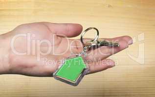 keychain with figure of green house
