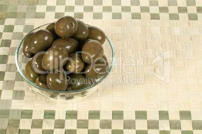 olives in glass bowl