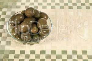 olives in glass bowl