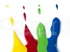 paint coated on paper. red, green, blue and yellow colors.