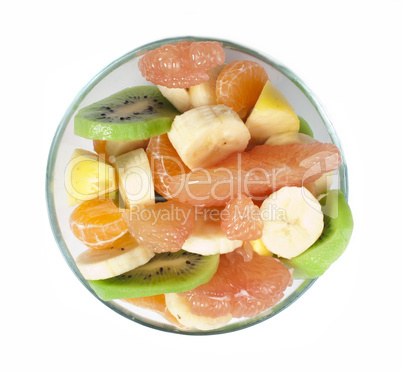 fruit salad with citrus in a glass bowl