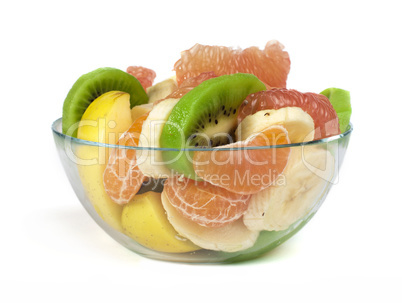 fruit salad with citrus in a glass bowl