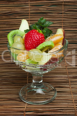 fruit salad in a glass bowl