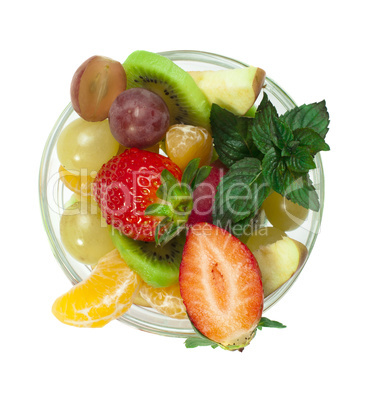 fruit salad in a glass bowl