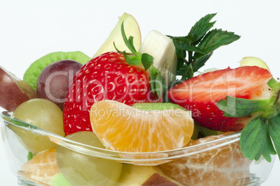 fruit salad in a glass bowl