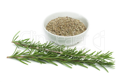 fresh rosemary and a bowl with dried
