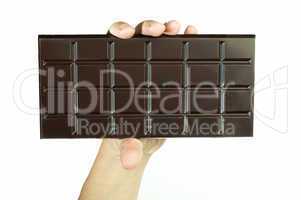 hand holding chocolate bar