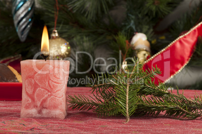 christmas candle on the festive table