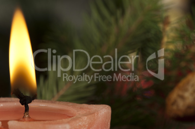 christmas candle on the festive table