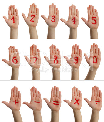 children's hands with numbers