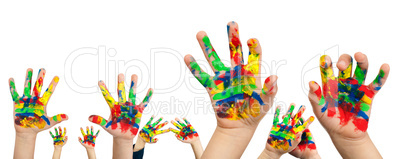 boy hands painted with colorful paint