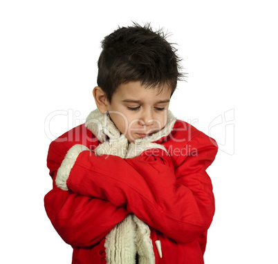 little boy dressed with santa suit