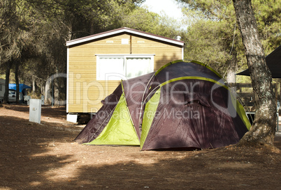 tent and bungalows in camping