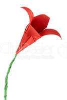 origami red flower white isolated.