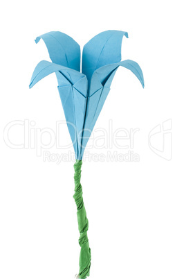 origami blue flower white isolated.