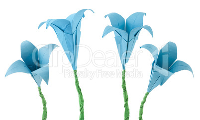 origami blue flowers white isolated.