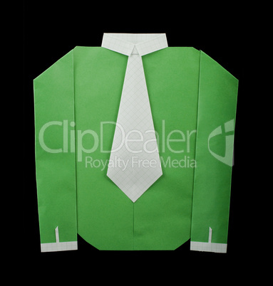 isolated paper made green shirt with white tie