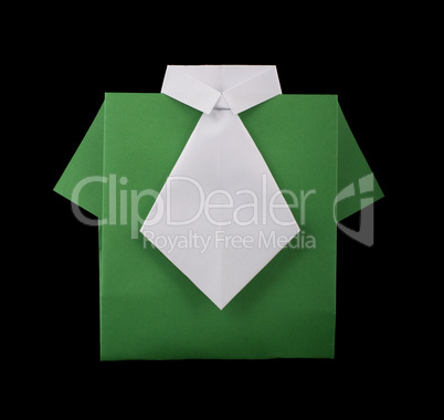 isolated paper made green shirt with white tie