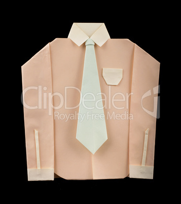 isolated paper made pink shirt with white tie