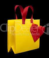 yellow shopping bag with red heart