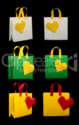 shopping bags with heart. isolated origami