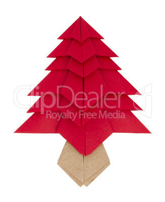 red christmas tree made of paper. origami evergreen tree