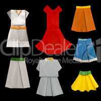 set of dresses and skirts made ??of paper