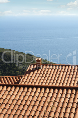 tile roof of the house overlooking the sea
