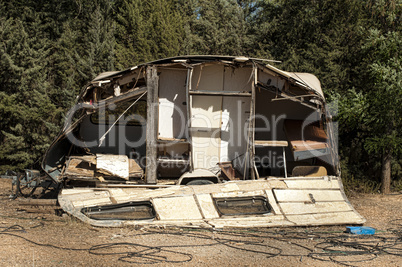 old broken trailer caravan