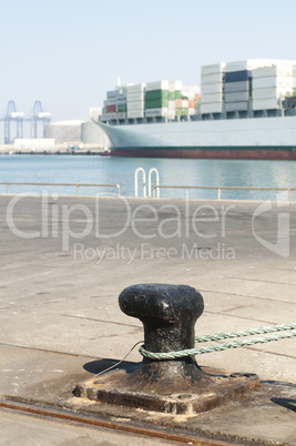 ship moored to pier, view from the bollard