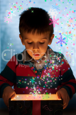 child peeping in a gift box